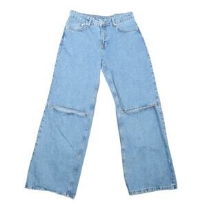 Ragged Jeans light wash blue mid rise baggy wide leg split knee jeans 26